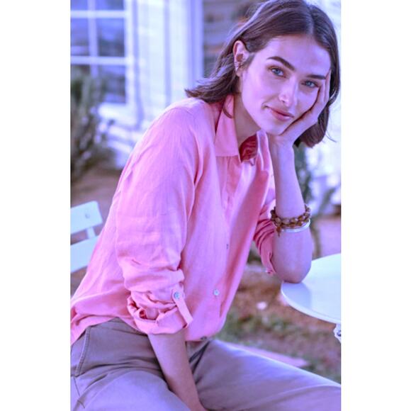 J. Jill Shirt Womens Medium Love Linen Tab Sleeve Button Front Top Clean Girl - Picture 3 of 8